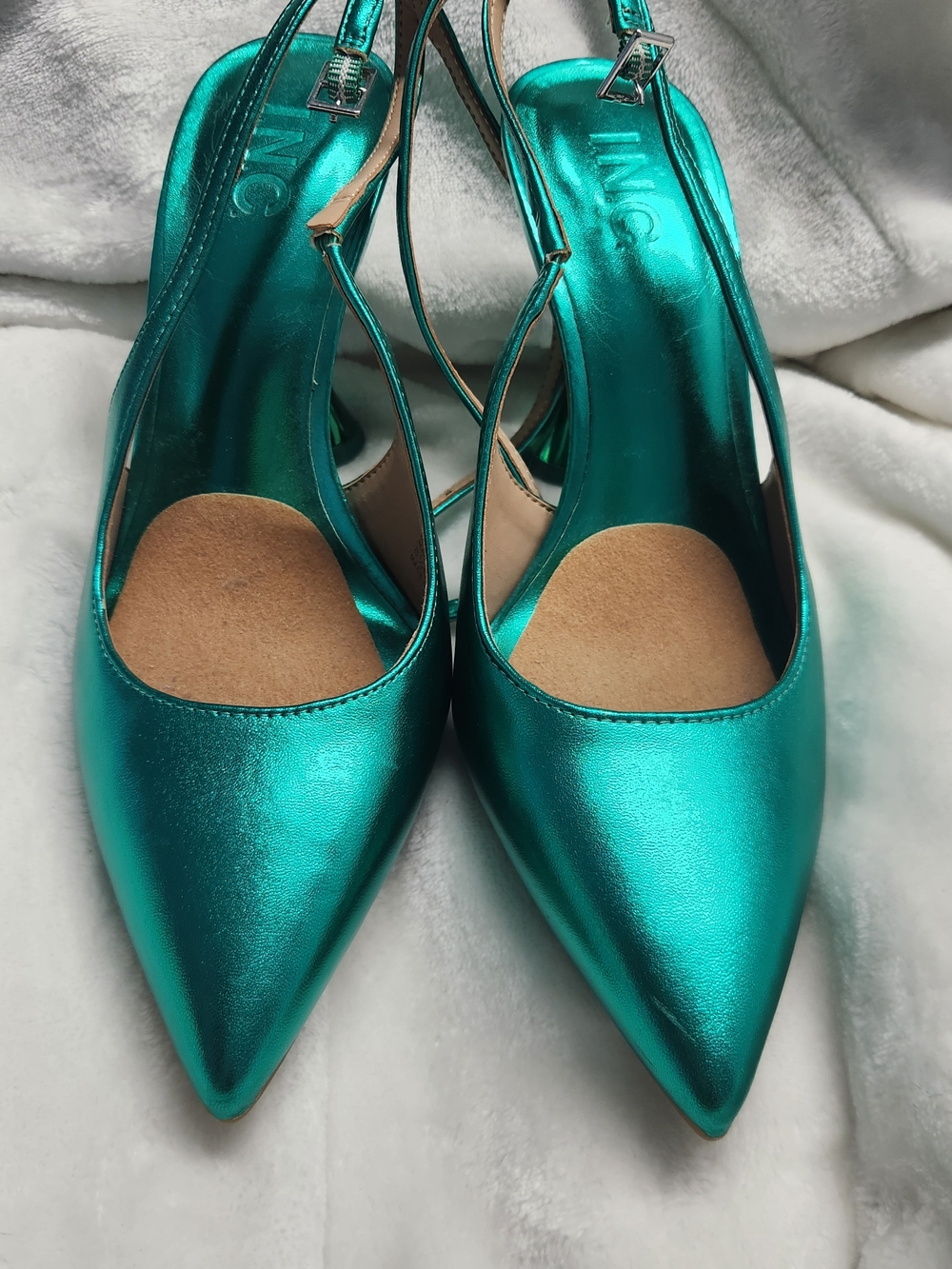 INC International Concepts Metallic Teal Pointed-Toe Slingback Heels